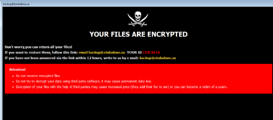 Screenshot of example ransomware notification