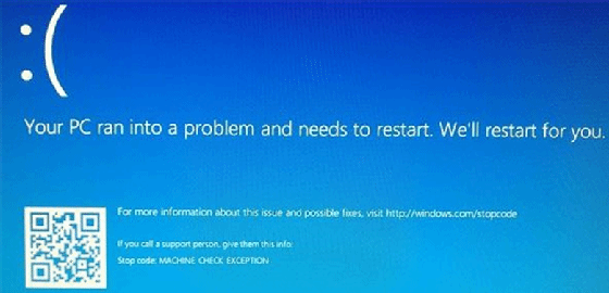 Screenshot of the blue screen of death format for Windows 10.