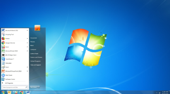 A screenshot of the Windows 7 desktop and Start menu.