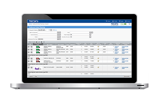 Screen shot of user interface for an outbound order planning tool that manages logistics.