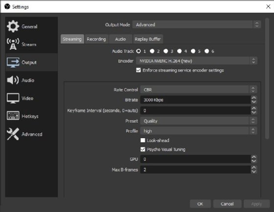 OBS bandwidth settings