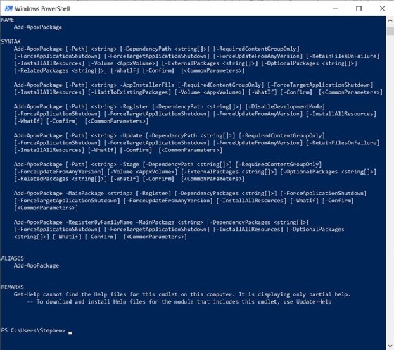 get-help add-appxpackage