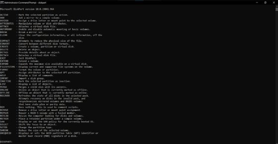 diskpart commands list