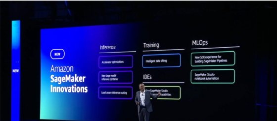 : Swami Sivasubramanian on stage at AWS re:Invent 2023.