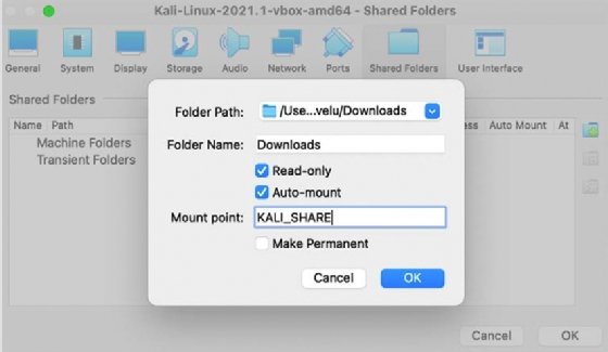 screenshot of Kali Linux mounting a shared drive