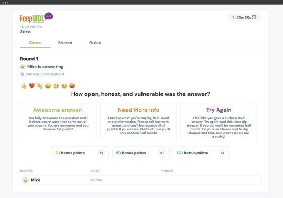 Screenshot of KeepWOL gamification platform