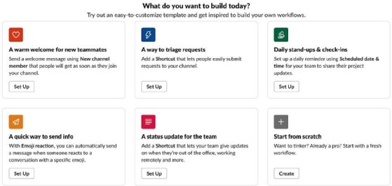 Slack workflow options