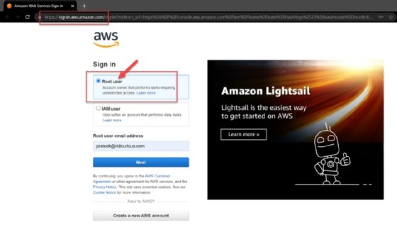 AWS IAM console sign-in screen.