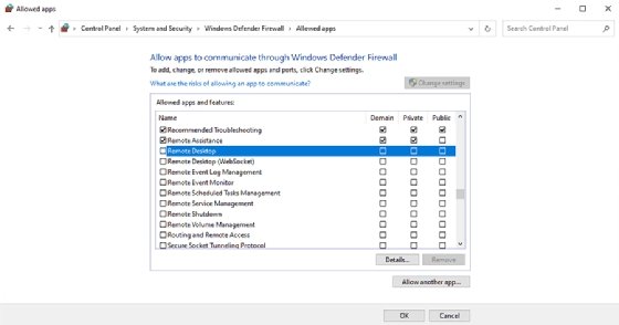 Windows Defender Firewall RDP traffic