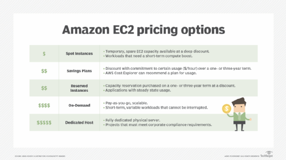 Amazon EC2 pricing options table.