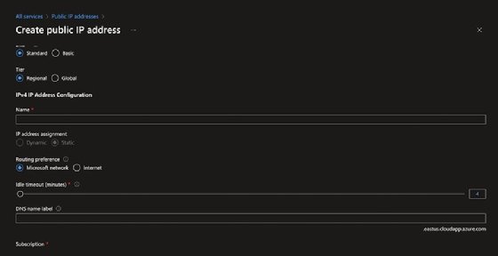 Screenshot of the 'Create public IP address' page