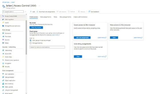 Screenshot of the access control process in Azure storage