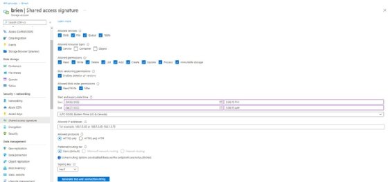 Screenshot of the access sharing process in Azure storage