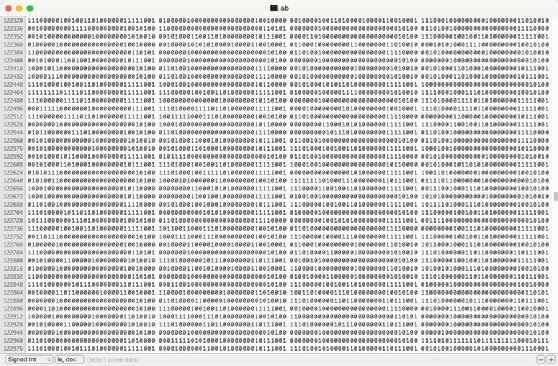 Ones and zeros making up the contents of a binary file