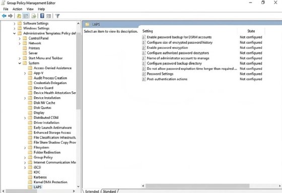 Windows LAPS group policy settings