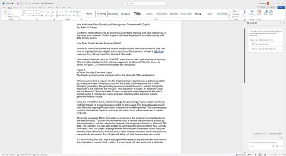 Screenshot of Copilot open in Microsoft Word.