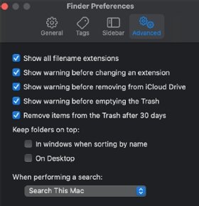 screenshot on how to enable file extensions on a mac