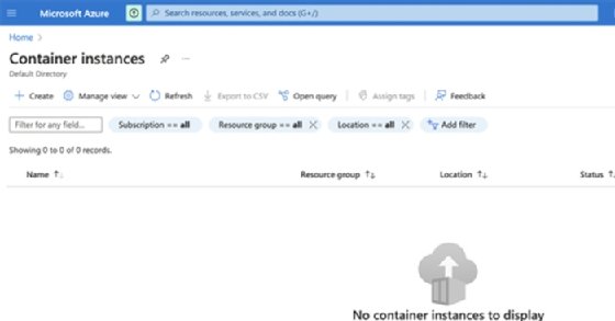 Screenshot of Microsoft Azure Container Instances portal