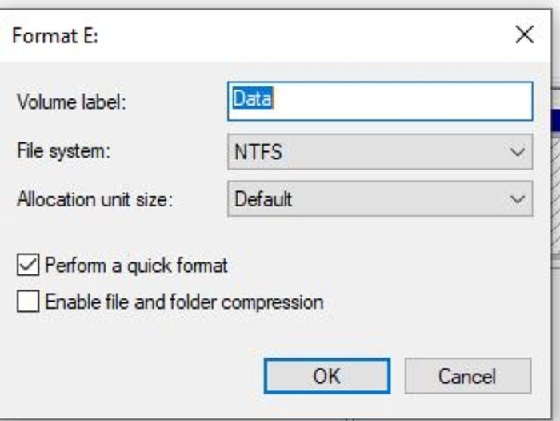 Screenshot of the command window to format a partition.