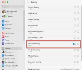 Screenshot showing how to access macOS mobile hotspot settings.