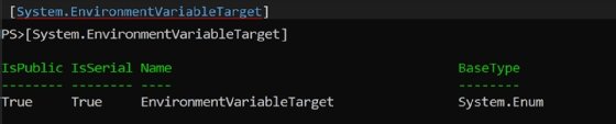 Executing a class to learn the System.EnvironmentVariableTarget is an enum.