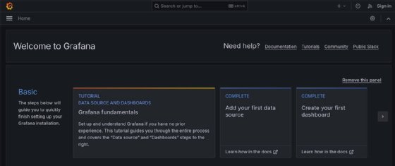 Grafana welcome page