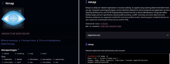 Screenshot of Kali Linux's Nmap entry