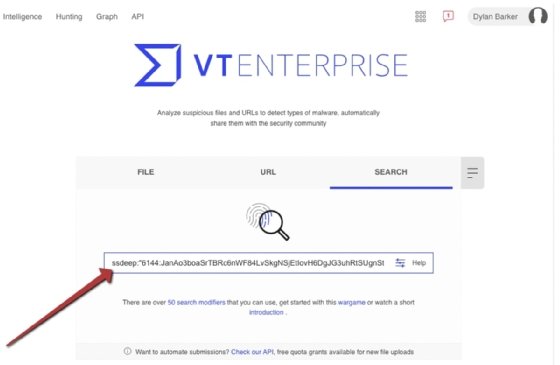 VirusTotal ssdeep search screenshot