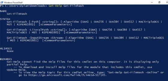 Get-FileHash screenshot