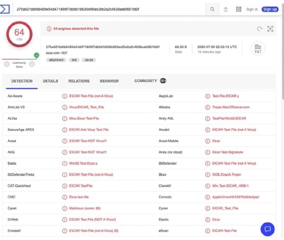 VirusTotal search results screenshot