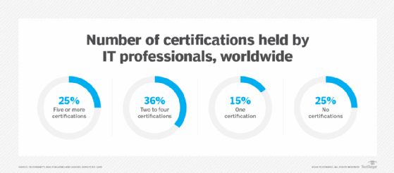 Chart showing the number of certifications held by technology professionals.