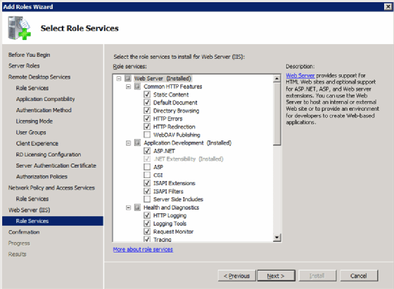 Assigning RDS role services