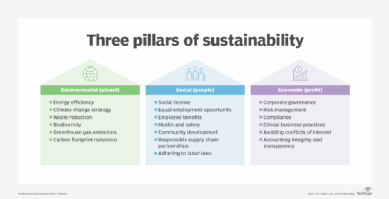 Diagram of the three business sustainability pillars.