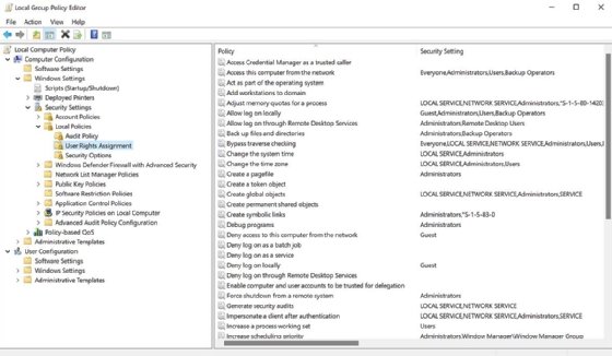 screenshot of Local Group Policy Editor