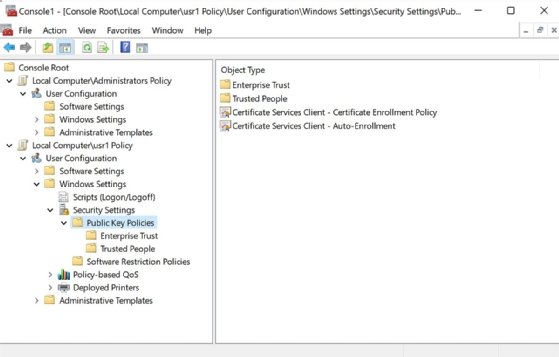 screen capture of Microsoft Management Console with Group Policy Objects