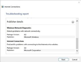 Screenshot of the Windows 11 Network Troubleshooter report.