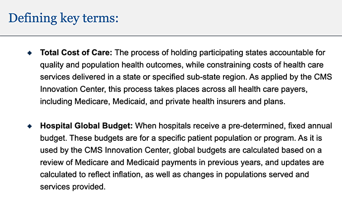 Total cost of care and hospital global budget are important components of the AHEAD model.